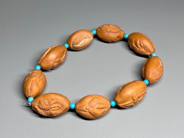 古美術 縁起物 ブレスレット 女性器 女陰 春画 オリーブ 核彫刻 細工 両面彫