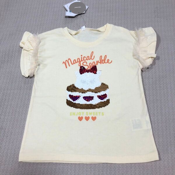 110cm 女の子リバーシブルスパンコール袖フリルTシャツ 新品
