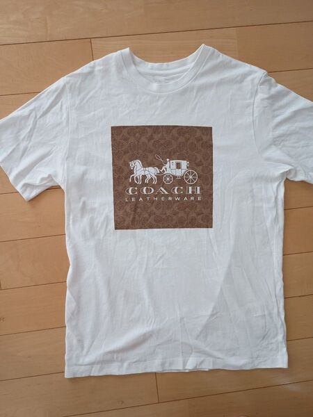 美品コーチCoachホースアンドキャリッジTシャツ白ホワイトレディースメンズユニセックス