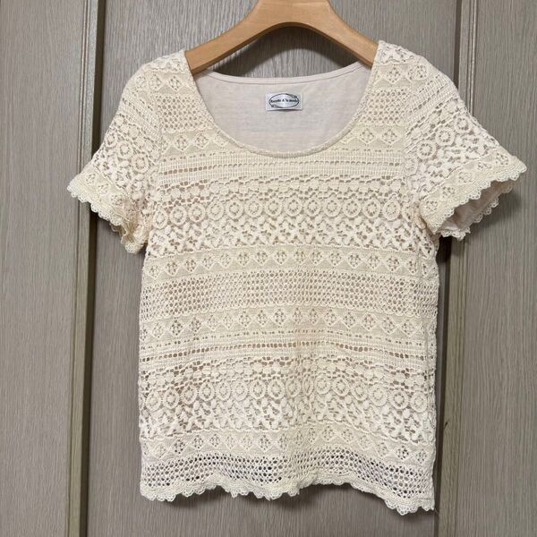 【Recette A la mode】レース 半袖 トップス カットソー 美品 Tシャツ レースニット ホワイト アイボリー