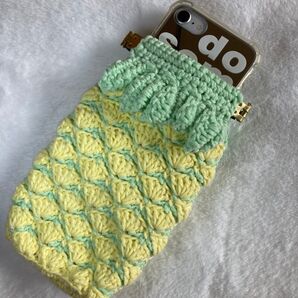 パイナップル?のバネ口ポーチ☆ かぎ針編み ハンドメイド
