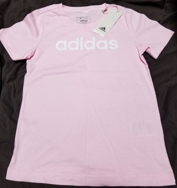 adidas アディダス 140cm 半袖Tシャツ ロゴ入 ピンク×白 新品未使用品 定番 Tシャツ