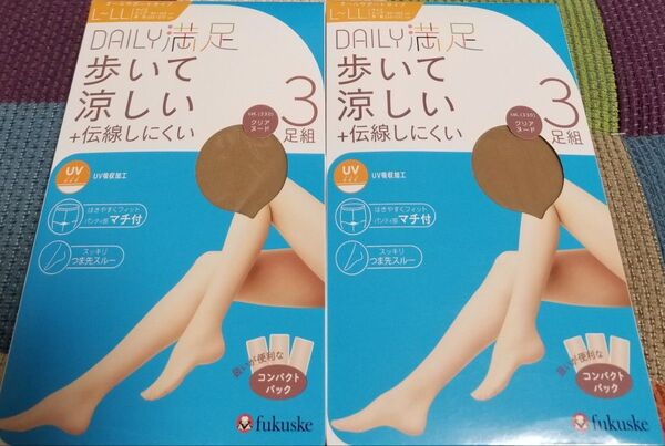 満足 L-LL 歩いて涼しい UV ストッキング パンスト 6足セット 新品未使用品 福助 抗菌防臭加工 伝線しにくい フクスケ
