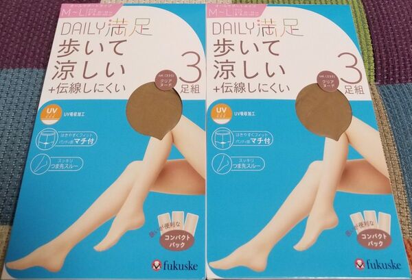 満足 M-L 歩いて涼しい UV ストッキング パンスト 6足セット 新品未使用品 福助 抗菌防臭加工 伝線しにくい フクスケ