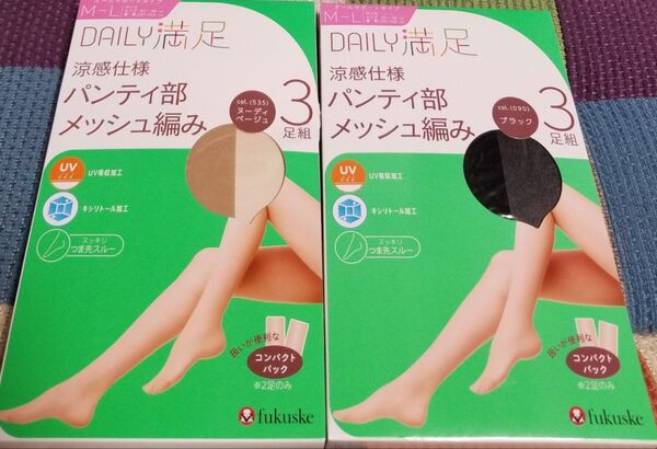 満足 M-L 涼感仕様 UV ストッキング パンスト 6足セット 新品未使用品 福助 抗菌防臭加工 キシリトール加工 フクスケ