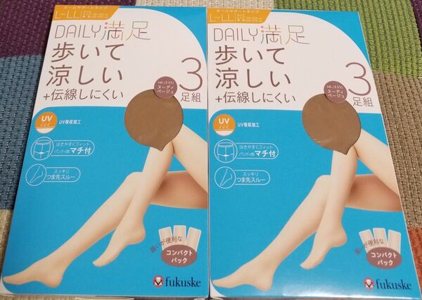 満足 L-LL 歩いて涼しい UV ストッキング パンスト 6足セット 新品未使用品 福助 抗菌防臭加工 伝線しにくい フクスケ