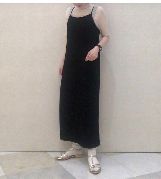 美品 GU リブキャミソールワンピース ブラック 黒 ロングワンピース L ジーユー