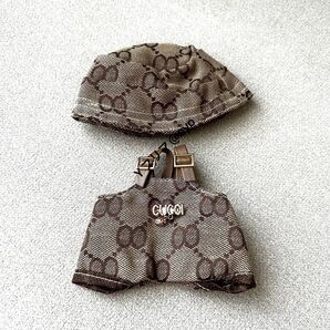 【新品】labubu ラブブ ブラウン オーバーオール サロペット 帽子 ハット ぬい服 着せ替え