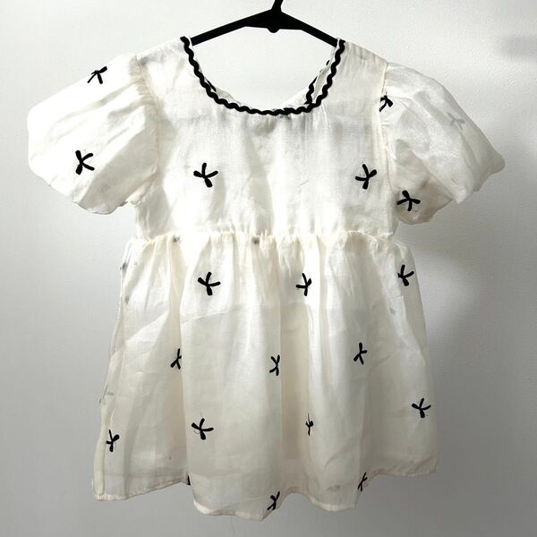 ベビー服ドレス ワンピース 子供服 パーティ 誕生日 バースデー ホワイト リボン 女の子 90cm
