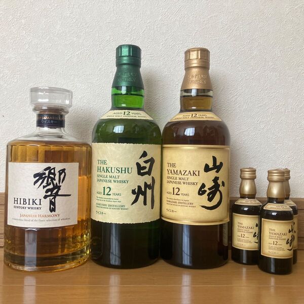 サントリーウイスキー 山崎12年(700ml1本、50ml3本) 白州12年(1本) 響ジャパニーズハーモニー(1本)