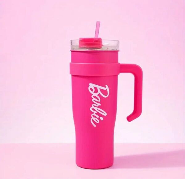 Barbie タンブラー ピンク 海外限定品 バービー ステンレス製 ストロー付き 断熱 保冷 保温 持ち運び