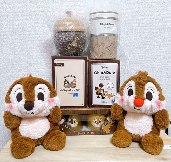 ディズニー チップ & デール FukuFuku ほっぺぷっくりBIGぬいぐるみ ペアマグ ランチボックス 陶器小物入れ
