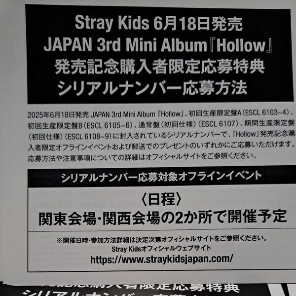 Stray Kids スキズ Hollow オフイベ 未使用 シリアル 15枚