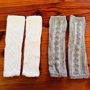 ベビー用レッグウォーマー 2組セット ケーブル編み ニット 白 グレー