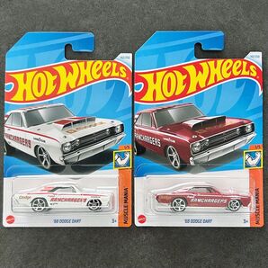 【新品未開封】ホットウィール '68 ダッジ ダート ラム チャージャーズ ホワイト & レッド 日本未発売 Mアソ 2台 セット