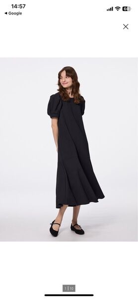ジーユー ランタンスリーブワンピース 5分袖 ブラック 新品タグ付き