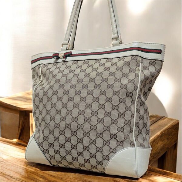 ジャンク★ GUCCI グッチ トートバッグ GG柄 キャンバス シェリーライン