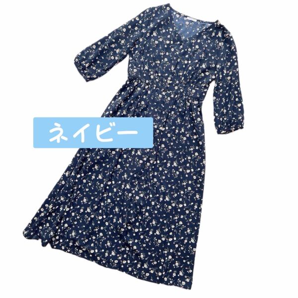 ネイビー 花柄 ワンピース Mサイズ スプリングコート