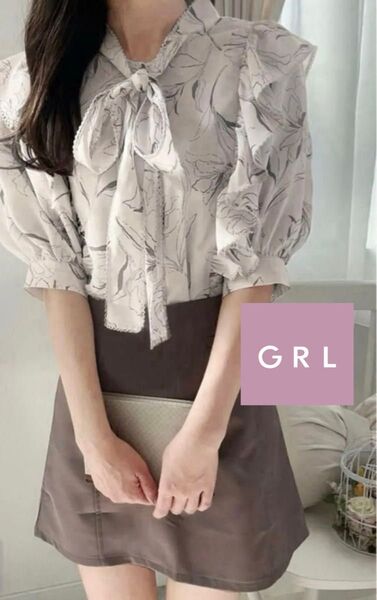 即日発送 GRL 花柄ボウタイフリルブラウス pp105 Lサイズ グレイル 量産型