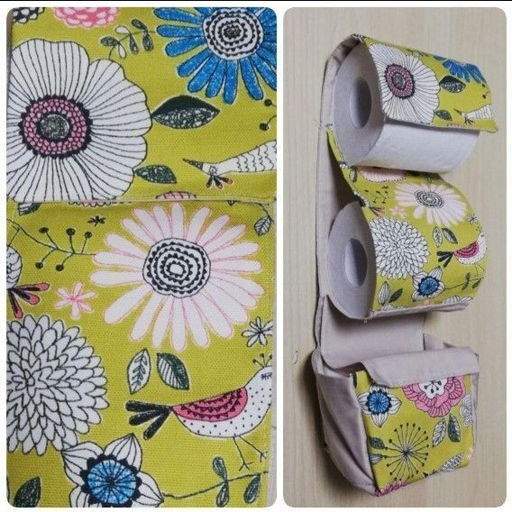 ●北欧の森 花と鳥 ポケット付きトイレットペーパーホルダーカバー 小物収納付