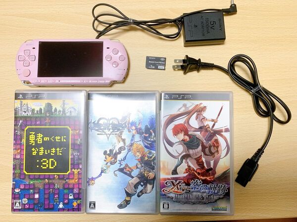 PSP ブロッサムピンク本体 + ゲームソフト3本 + メモリースティック(バッテリーなし