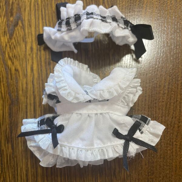 ぬい服 ぬい活 推し活 着ぐるみ リボン レース ぬいぐるみ用メイド服 白黒 モノクロ ハンドメイド 10cm 11cm 12cm