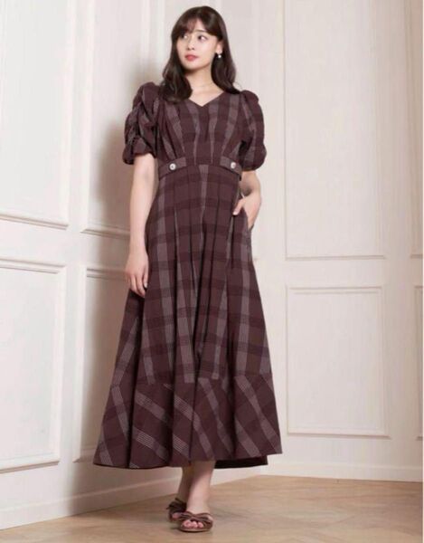 Herlipto Checked Jacquard Volume Sleeve Dress Sサイズ