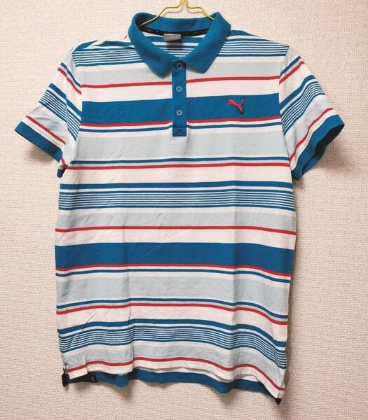 【夏に】PUMA ポロシャツ ボーダー柄 マルチカラー XXL