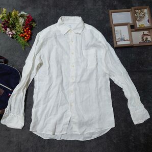 UNIQLO ユニクロ 長袖シャツ(S)白 麻100%