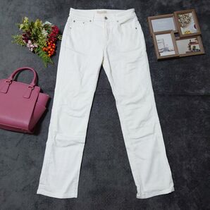 UNIQLO ジーンズ パンツ(25インチ)白 ストレート ローライズ ストレッチ素材混合