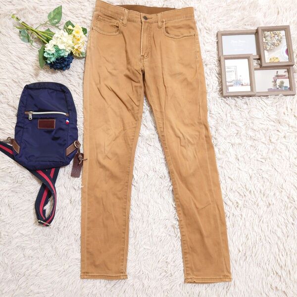 UNIQLO ユニクロ イージーパンツ(S)茶色 ストレッチ素材混合 ストレート チノパン