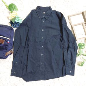ユニクロ UNIQLO 長袖シャツ(XS)ネイビー 綿100% シンプル カジュアル オフィスカジュアル