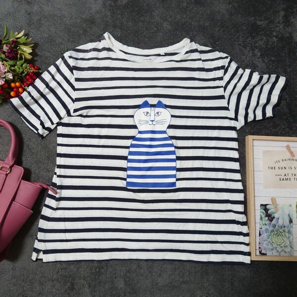 UNIQLO×リサラーソン Tシャツ カットソー(M)黒/白/ボーダー/綿