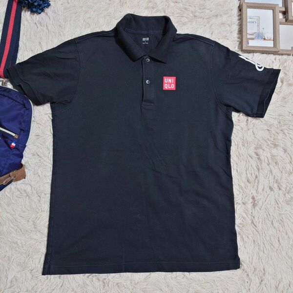 【UNIQLO×和】ポロシャツ(XL)黒 スポーツ オフィスカジュアル ゴルフ スポーツ カジュアル シンプル オフィスカジュアル