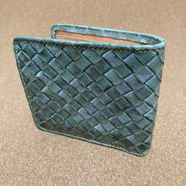 ブライドルレザー イントレチャート グリーン 二つ折り財布 本革 メンズ レディース