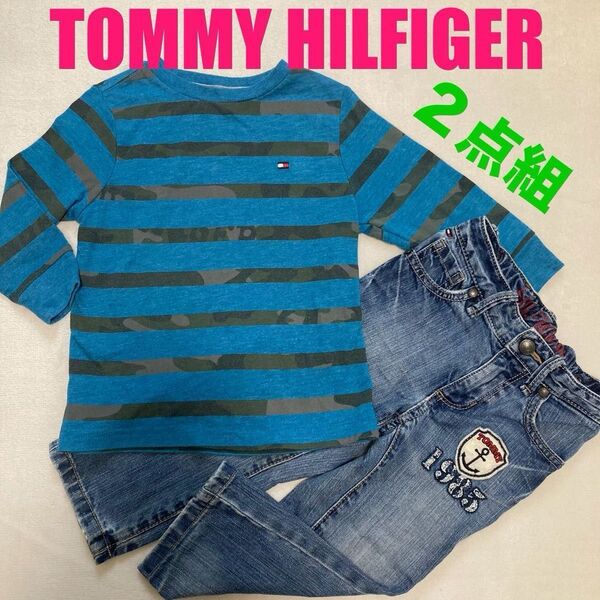 トミーヒルフィガー キッズ ロンT長袖 ジーンズ ジーパン 上下セット 90cm TOMMY HILFIGER デニム パンツ