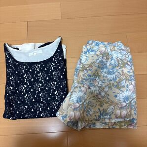 グローブ トップス ショートパンツ ネイビー 花柄 L 2点セット