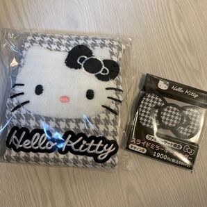 ハローキティ キティちゃん サンリオ ファミリーマート スライドミラーキーホルダー 巾着トートバッグ 黒 千鳥柄 モノクロ ミラー