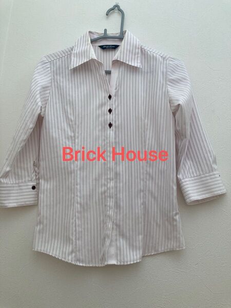 Brick house ブラウス シャツ七分袖 ストライプ 薄ピンク M