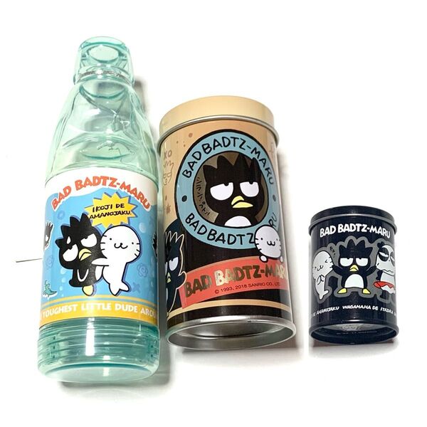 バッドばつ丸 グッドはな丸 シール 小物入れ 貯金箱 サンリオ 缶 Sanrio 当時物 文房具