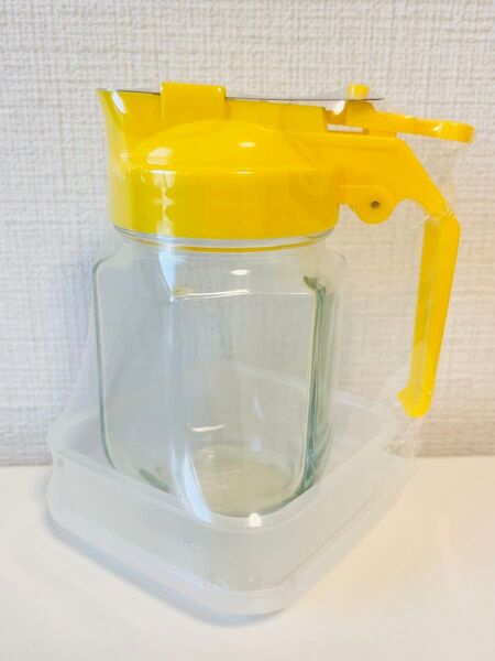 新品未開封 ハニーディスペンサー はちみつ容器 受皿付き ガラス製