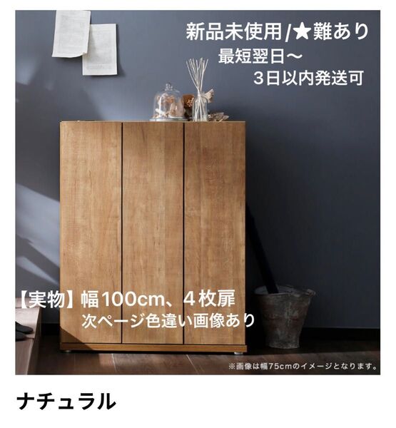 【新品未使用/難あり】LOWYA シューズボックス 収納 可動棚 扉付き 日本製 玄関収納 アジャスター付き