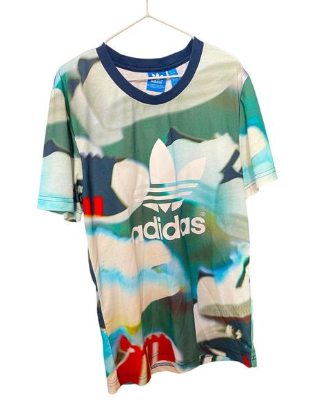 希少 アディダス アディダスオリジナル Tシャツ 半袖 ユニセックス レア トレフィル 総柄 ロゴ ビックロゴ スニーカー