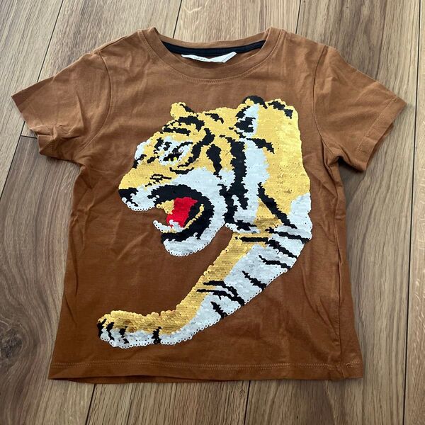 H&M トラ柄 スパンコール Tシャツ 108cm