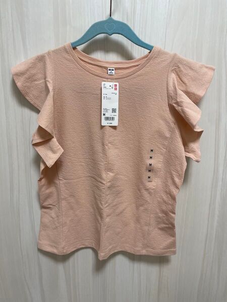 ピンク系 Mサイズ ラッフルスリーブT ユニクロ タグ付 未使用身丈 55身幅 44.5
