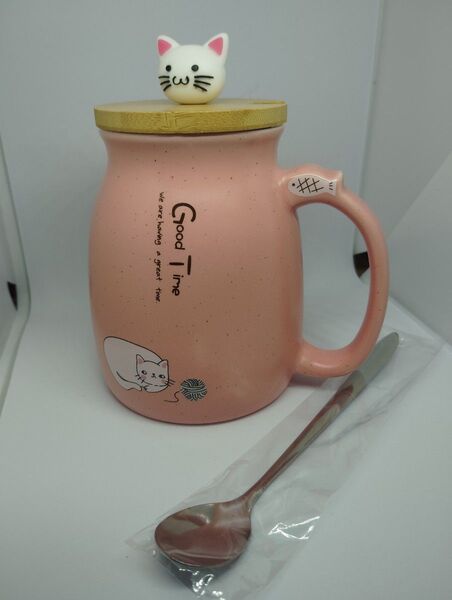 猫柄マグカップとスプーンセット ピンク