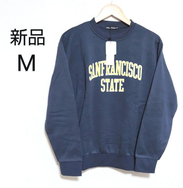 【新品】Skkone Collection ロゴプリント トレーナー 裏起毛 クルーネック ネイビー Mサイズ