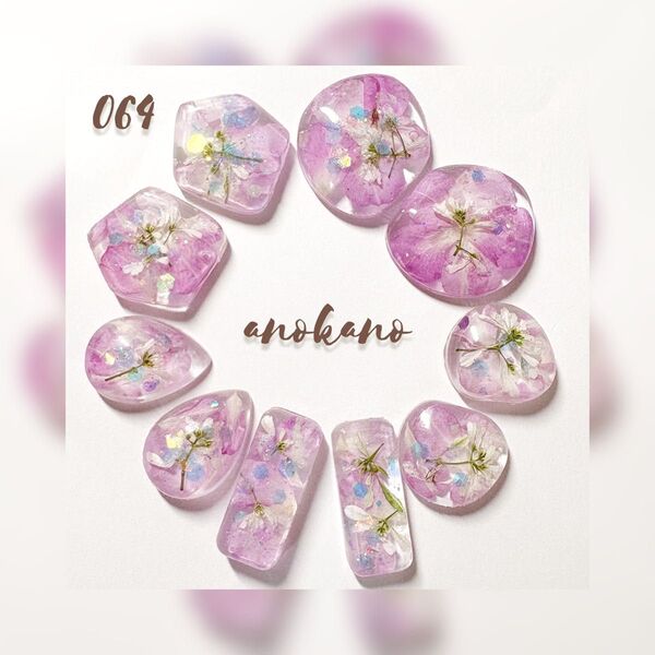*064 ハンドメイド レジン パーツ ドライフラワー 押し花 素材 カボション チャーム アクセサリー