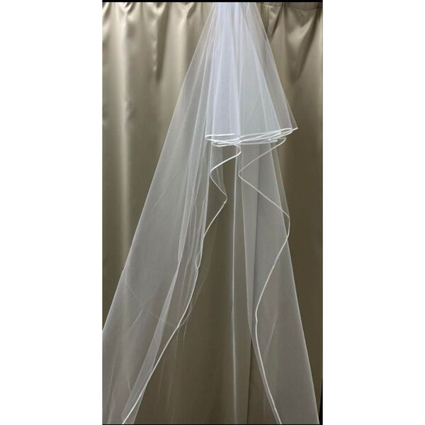 ホワイトチュール ウェディングベール パイピング ロング 結婚式 花嫁小物
