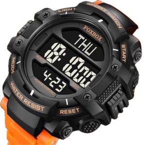 新品 FOXBOX デジタルウォッチ 50M防水 メンズ腕時計 シリコンラバーストラップ オレンジ FB0073